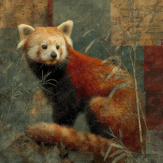 Collage Red Panda Himalayan Map Digital Paper Pack (DDD001142)