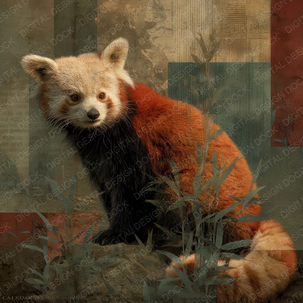 Collage Red Panda Himalayan Map Digital Paper Pack (DDD001142)