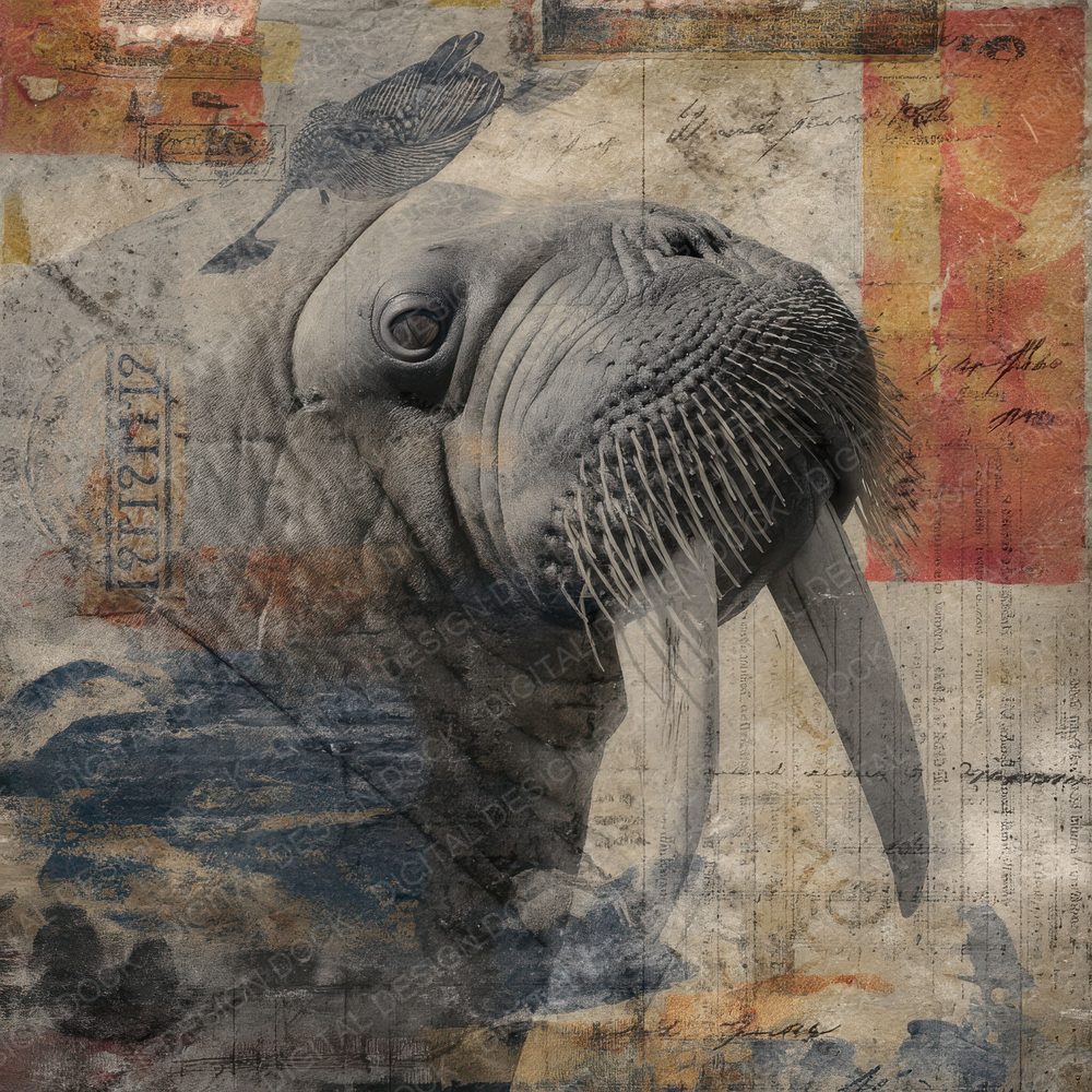 Collage Walrus Arctic Shore Digital Paper Pack (DDD001178)