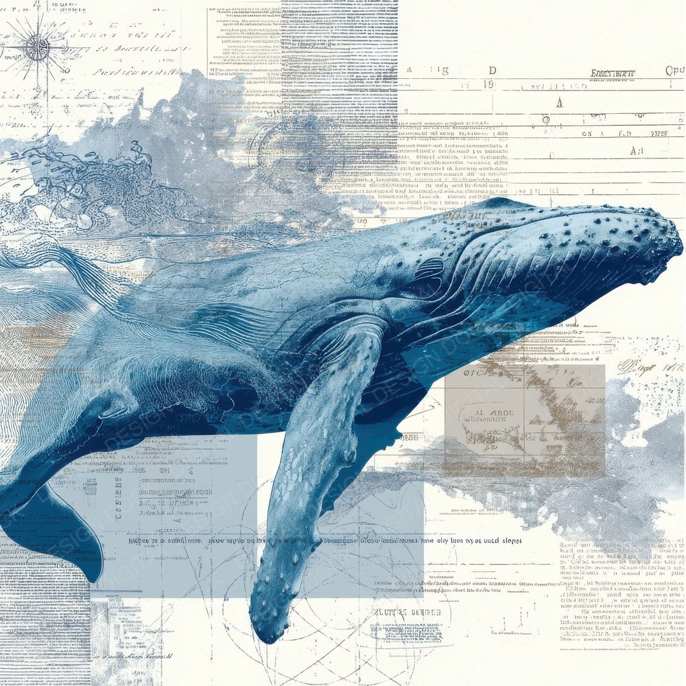 Collage Whale Deep Ocean Map Digital Paper Pack (DDD001181)