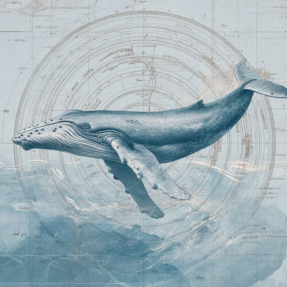 Collage Whale Ocean Map Drift Digital Paper Pack (DDD001182)