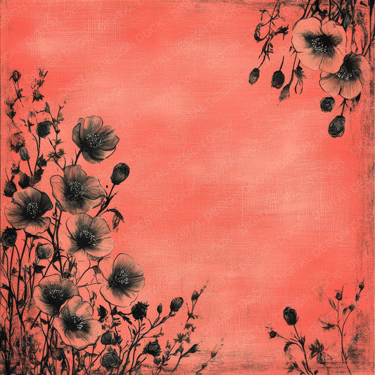 Coral Poppy Border Digital Paper Pack (DDD001251)
