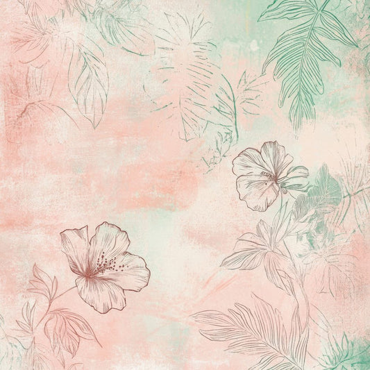 Creamy Pink Hibiscus and Monstera Digital Paper Pack (DDD001329)