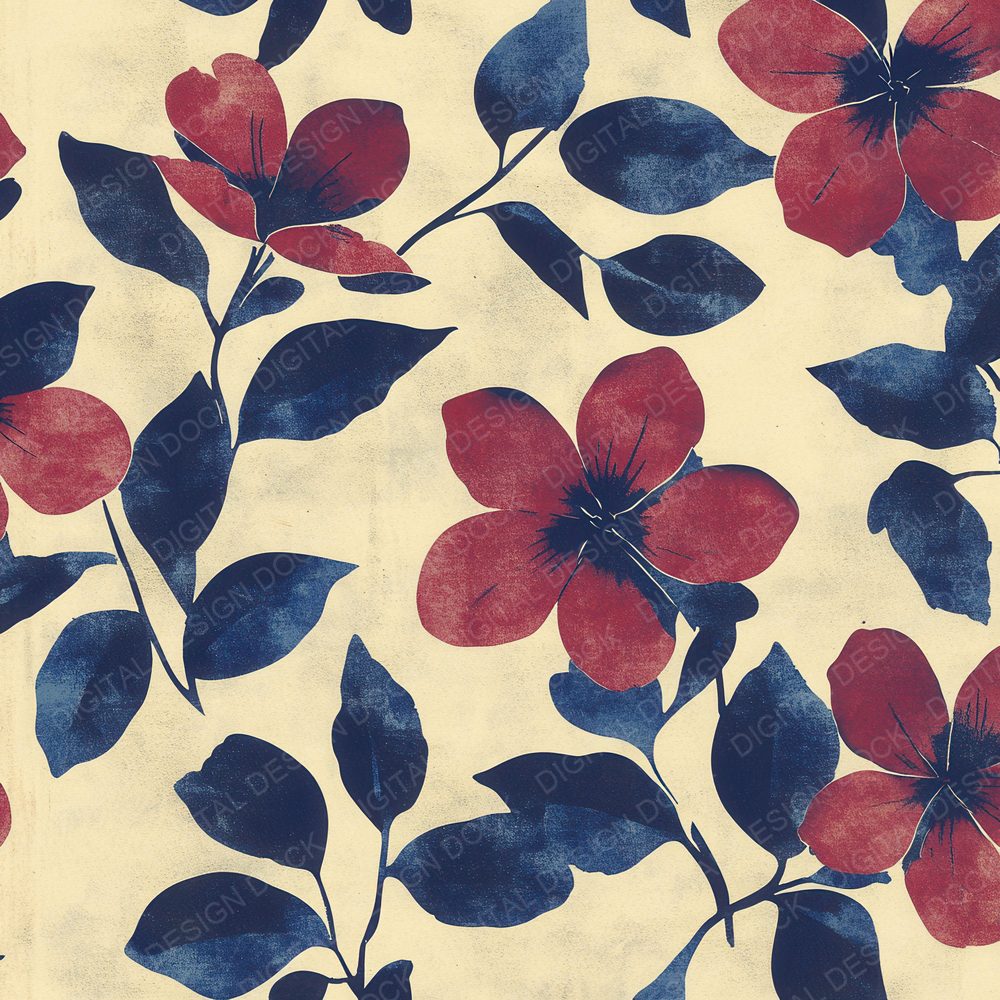 Crimson Indigo Woodblock Digital Paper Pack (DDD001334)