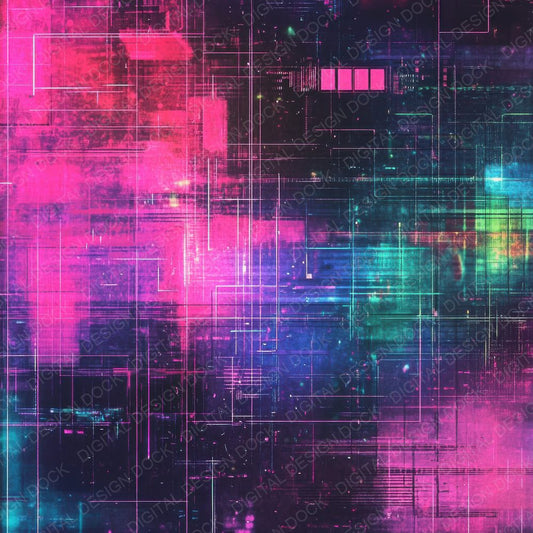 Cyberpunk Neon Grid Digital Paper Pack (DDD001378)