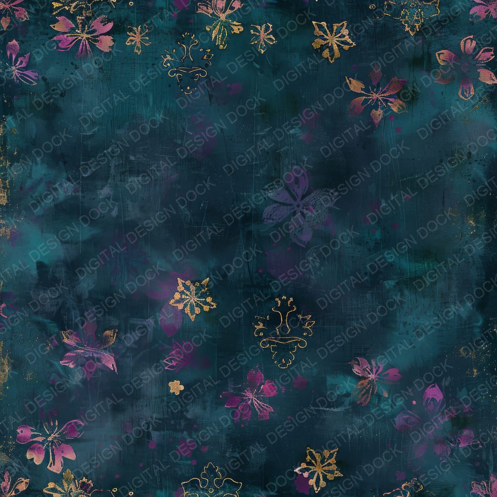 Deep Teal and Magenta fleur-de-lis Pattern Digital Paper Pack (DDD001427)