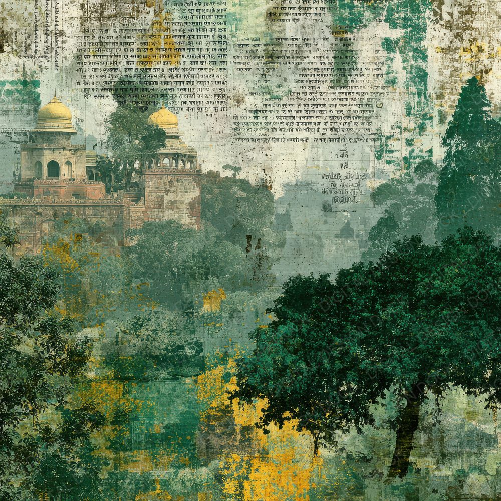 Delhi Collage Saffron Map Temple Digital Paper Pack (DDD001433)