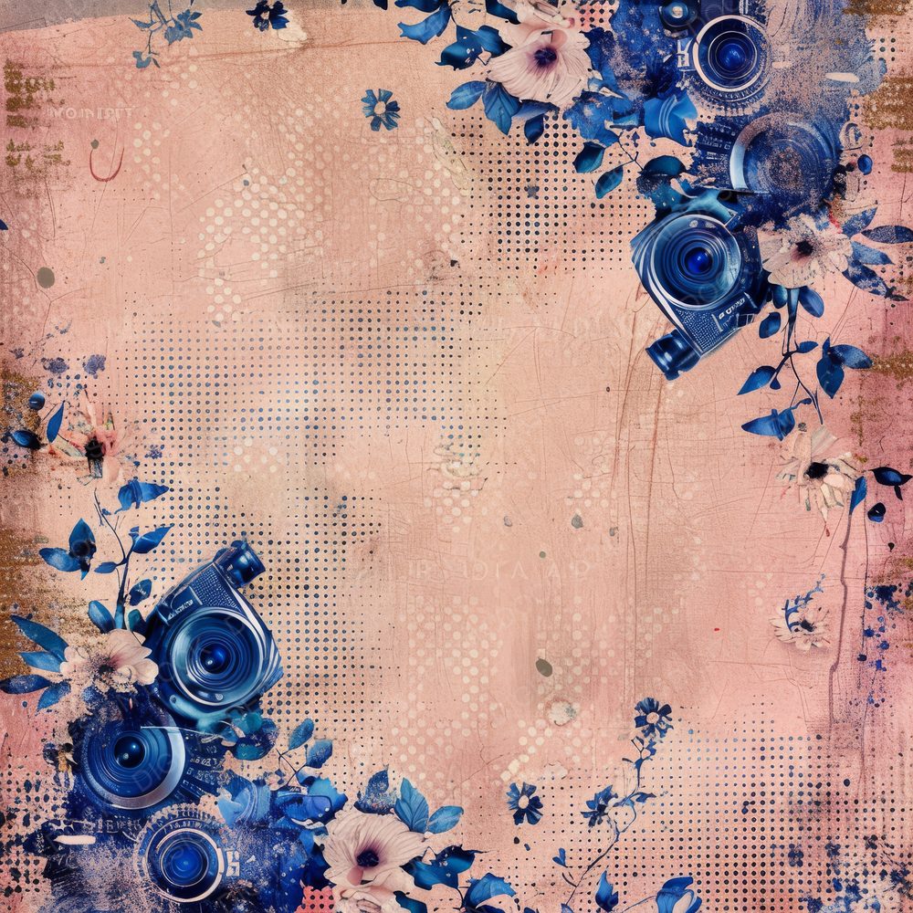 Dusty Pink and Cobalt Camera Polka Dot Pattern Digital Paper Pack (DDD001526)