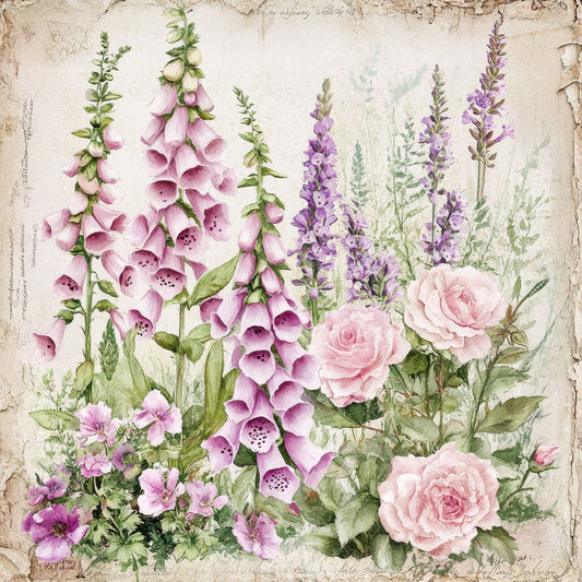 England Foxglove Lavender Roses Digital Paper Pack (DDD001602)