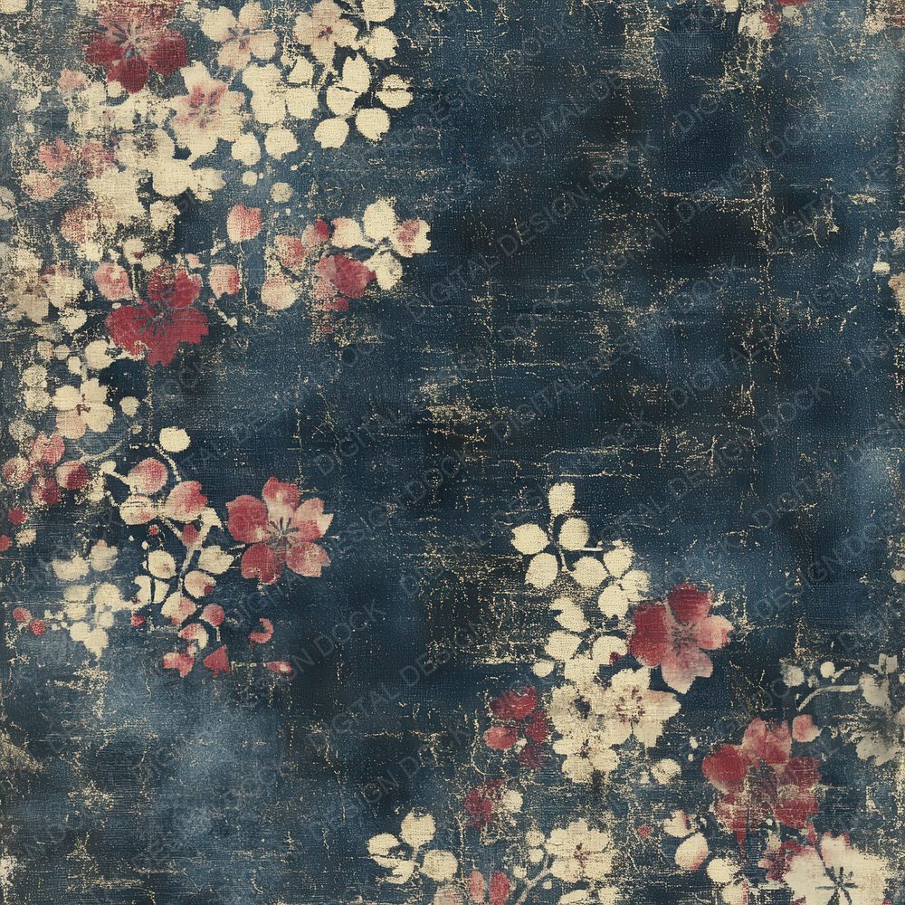 Faded Japanese Kimono Fabric Background Digital Paper Pack (DDD001658)