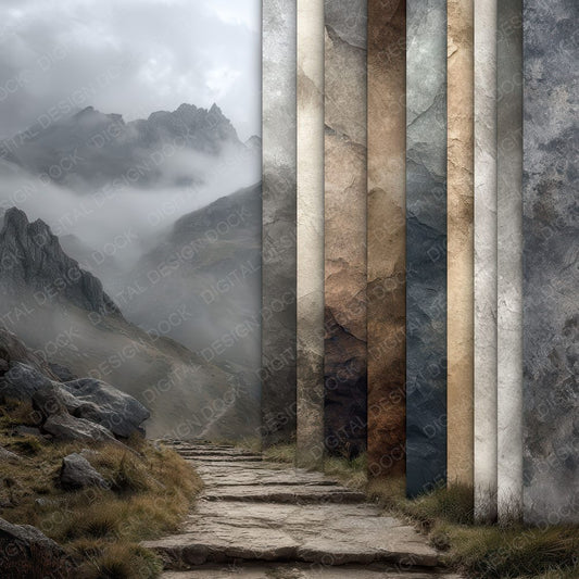 Fog Mountain Slope Cloud Path Digital Paper Pack (DDD001747)