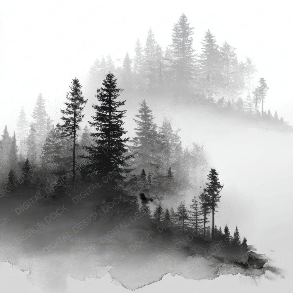 Foggy Pine Forest Silhouette Digital Paper Pack (DDD001749)