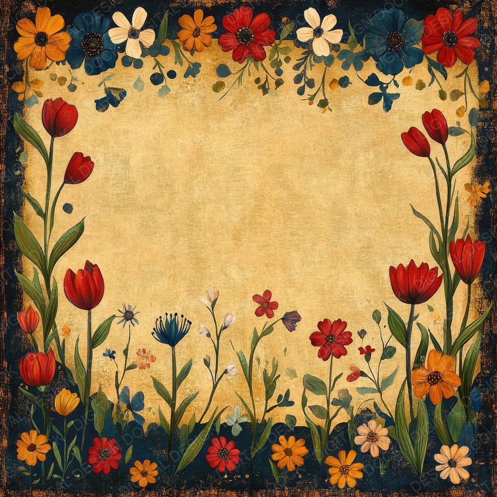 Folk Floral Frame Digital Paper Pack (DDD001758)