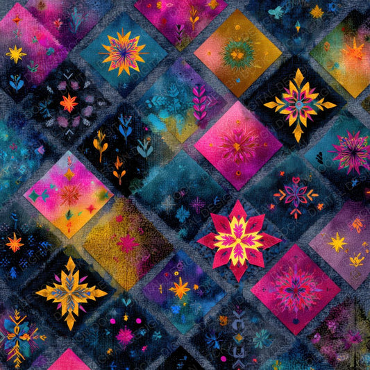 Folk Patch Embroidered Dye Clash Digital Paper Pack (DDD001764)