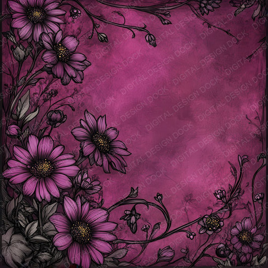 Fuchsia Daisy Sketch Digital Paper Pack (DDD001824)