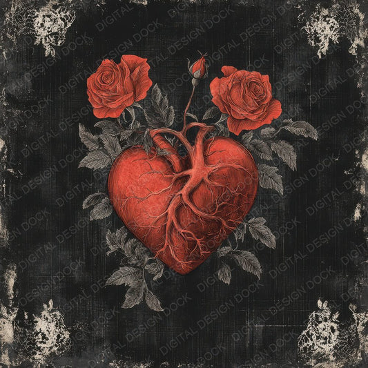 Gothic Rose Heart Digital Paper Pack (DDD001917)