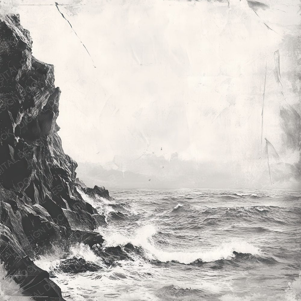 Ink Clifftop Sea Sketch Digital Paper Pack (DDD002095)