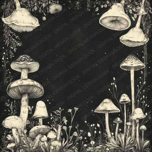 Ink Mushroom Border Digital Paper Pack (DDD002113)