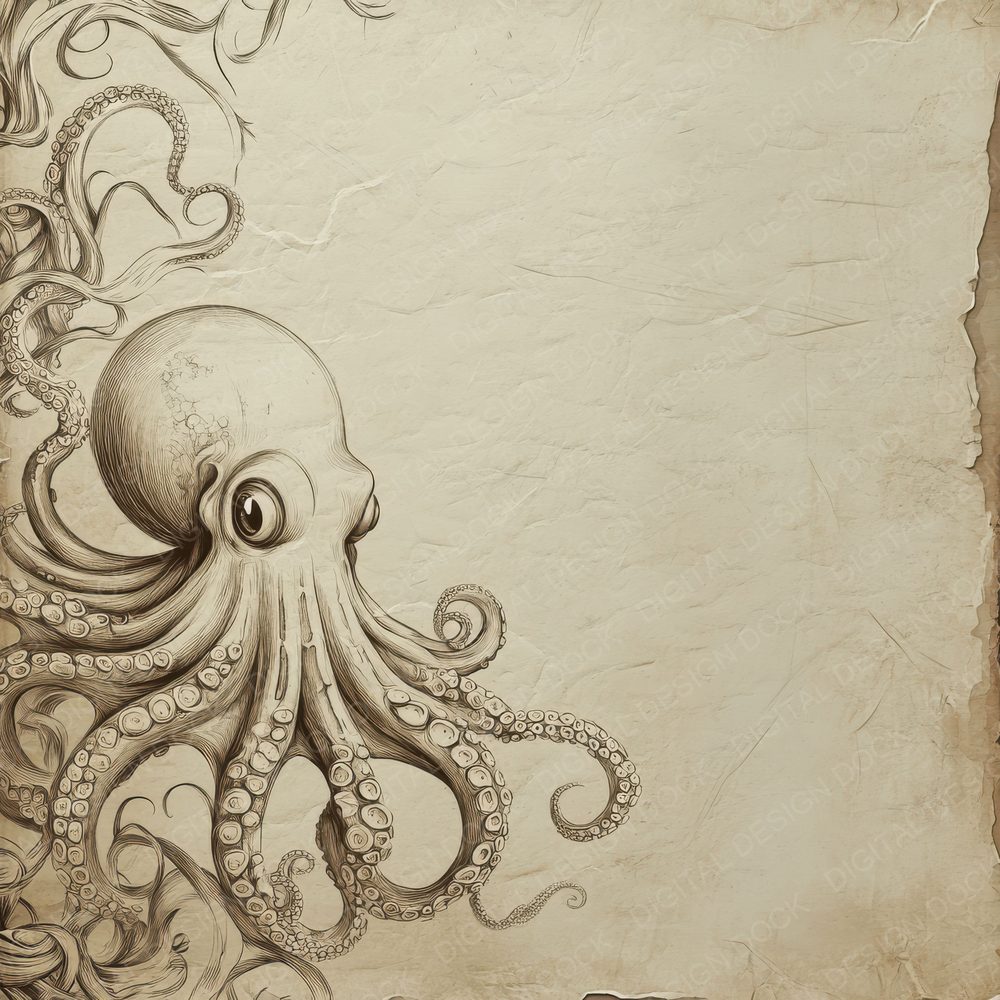 Ink Octopus Seaweed Sketch Digital Paper Pack (DDD002116)