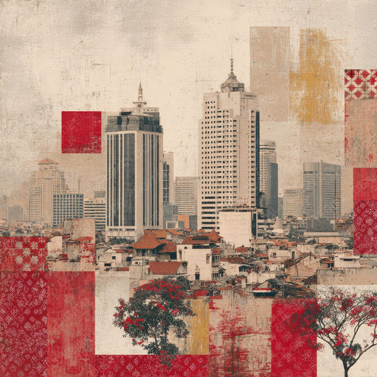 Jakarta Collage Batik Skyline Fade Digital Paper Pack (DDD002193)