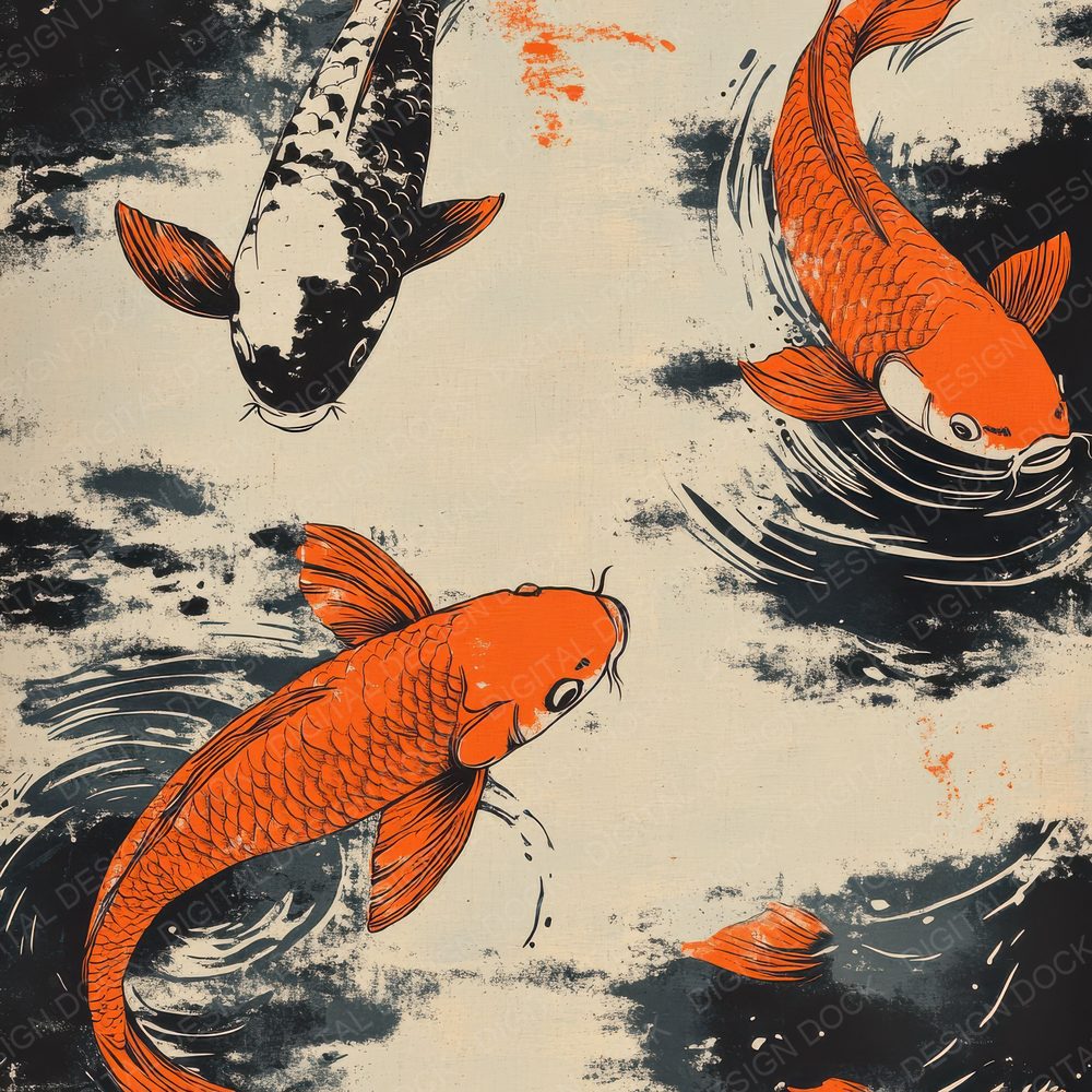 Koi Print Border Digital Paper Pack (DDD002252)