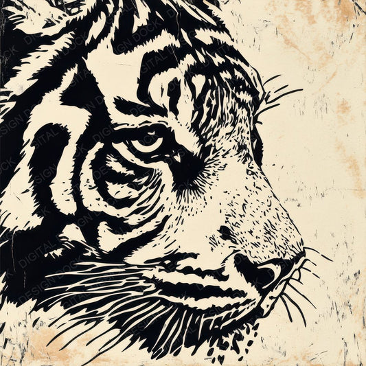 Linocut Tiger Face Digital Paper Pack (DDD002375)