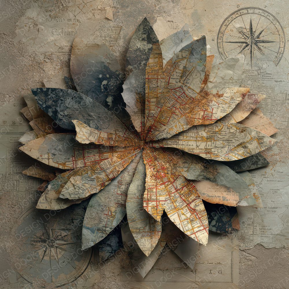 Map Petal Fold Shadow Digital Paper Pack (DDD002421)