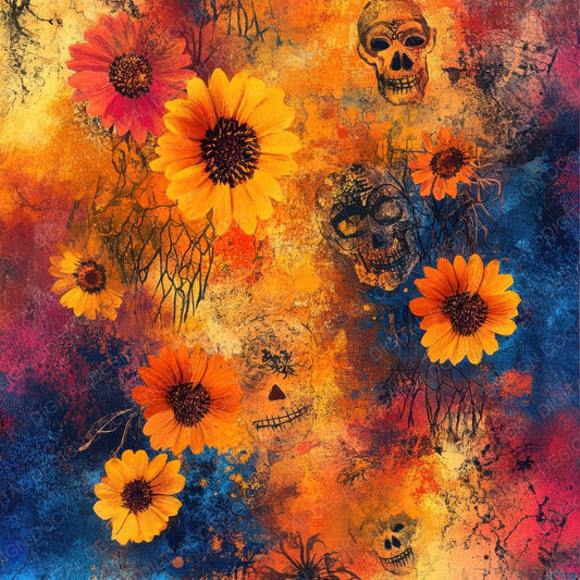 Mexico Marigold Papel Skulls Digital Paper Pack (DDD002490)