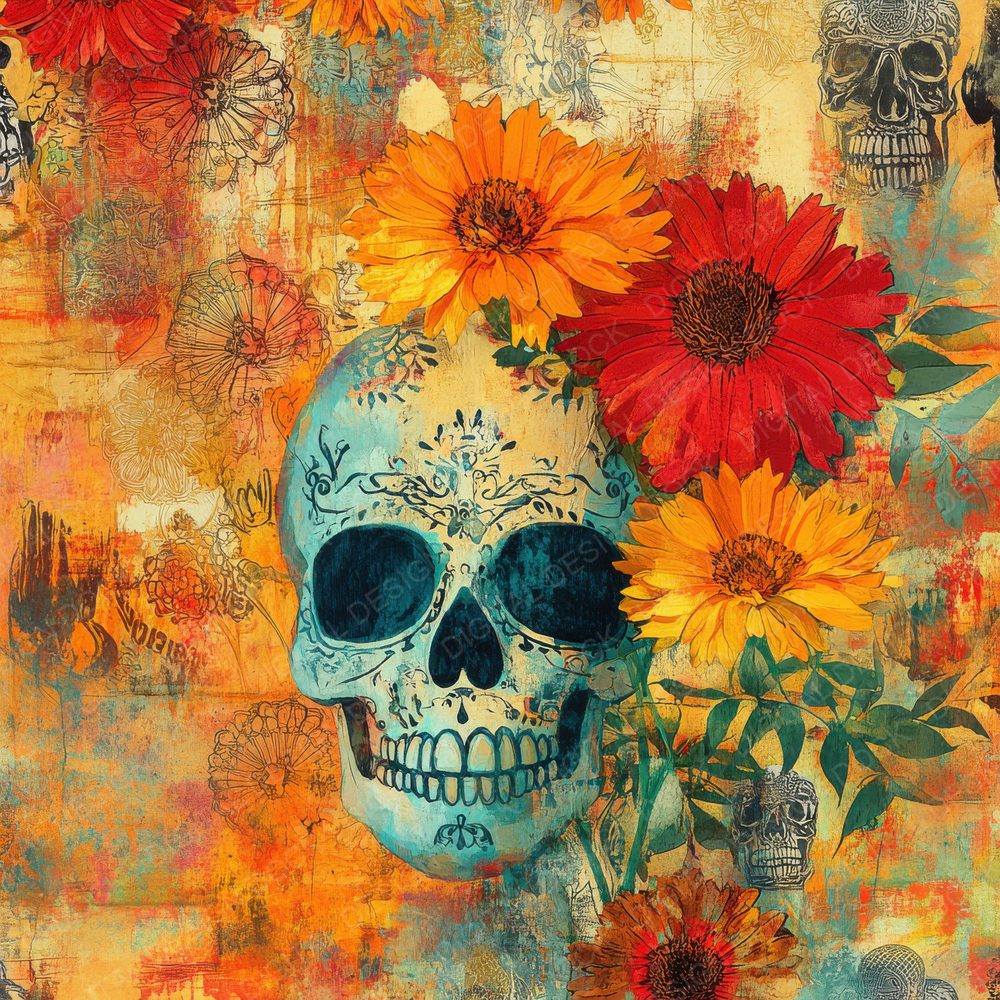 Mexico Marigold Papel Skulls Digital Paper Pack (DDD002490)