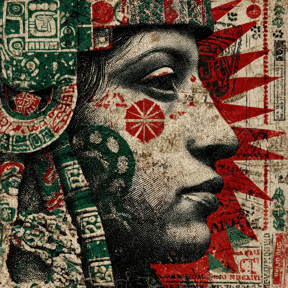MexicoCity Collage Aztec Mural Stamp Digital Paper Pack (DDD002491)