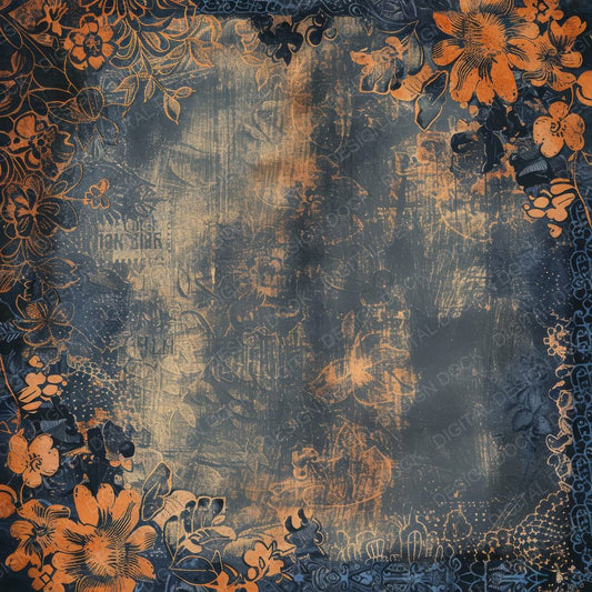 Midnight Blue and Orange Lace Pattern Digital Paper Pack (DDD002500)