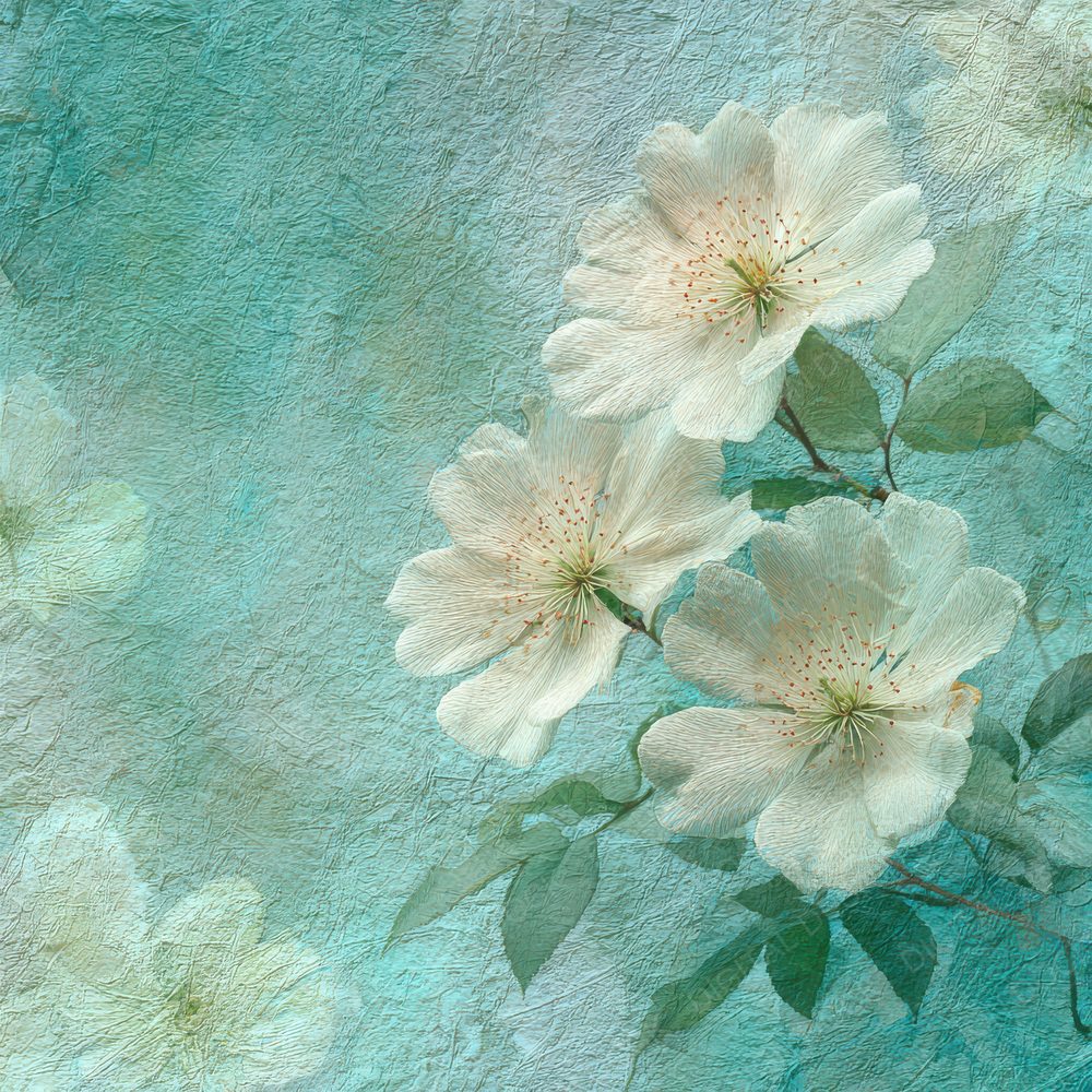 Mint Parchment Linen Floral Digital Paper Pack (DDD002536)