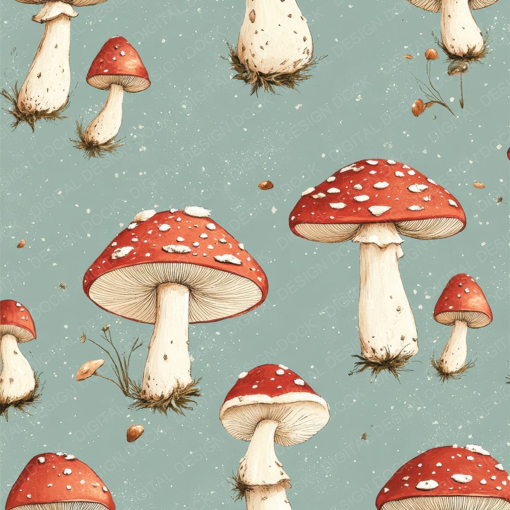 Mint Retro Toadstool Digital Paper Pack (DDD002538)