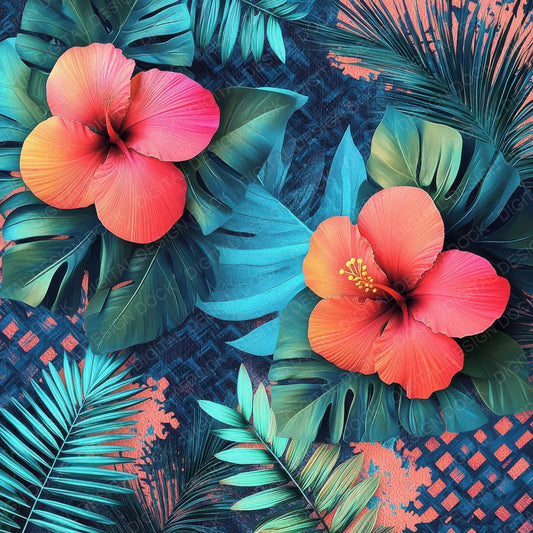 Neon Hibiscus Wave Digital Paper Pack (DDD002704)