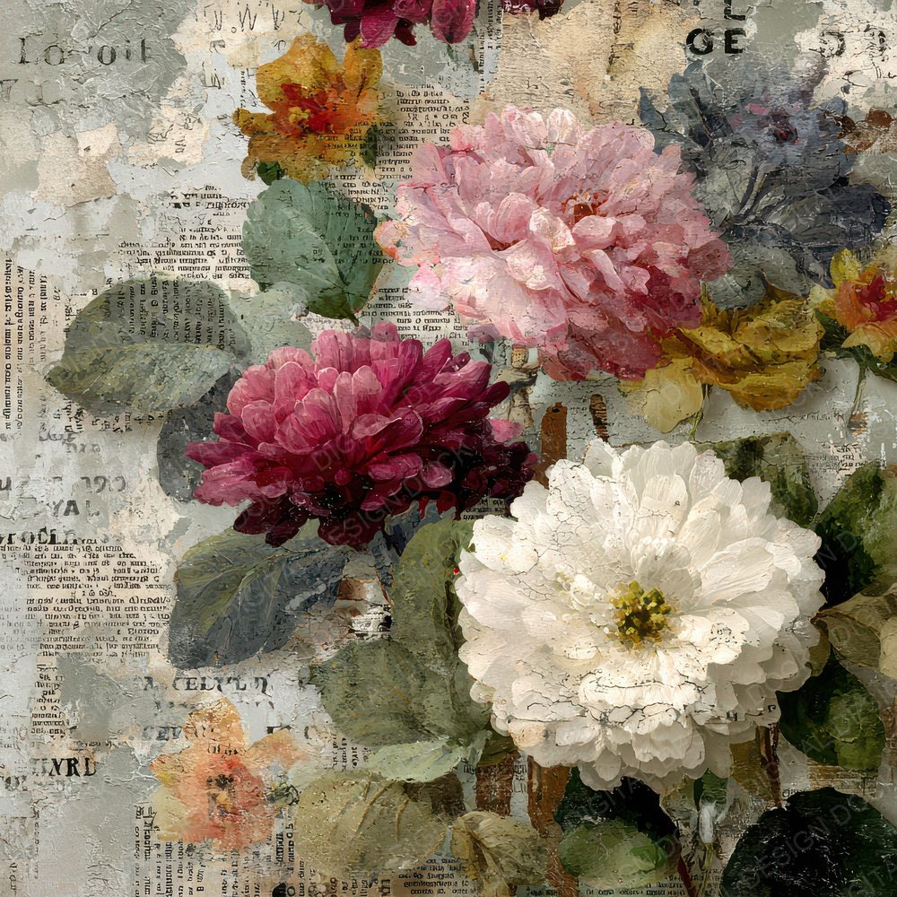 Newspaper Scrap Floral Ink Digital Paper Pack (DDD002751)