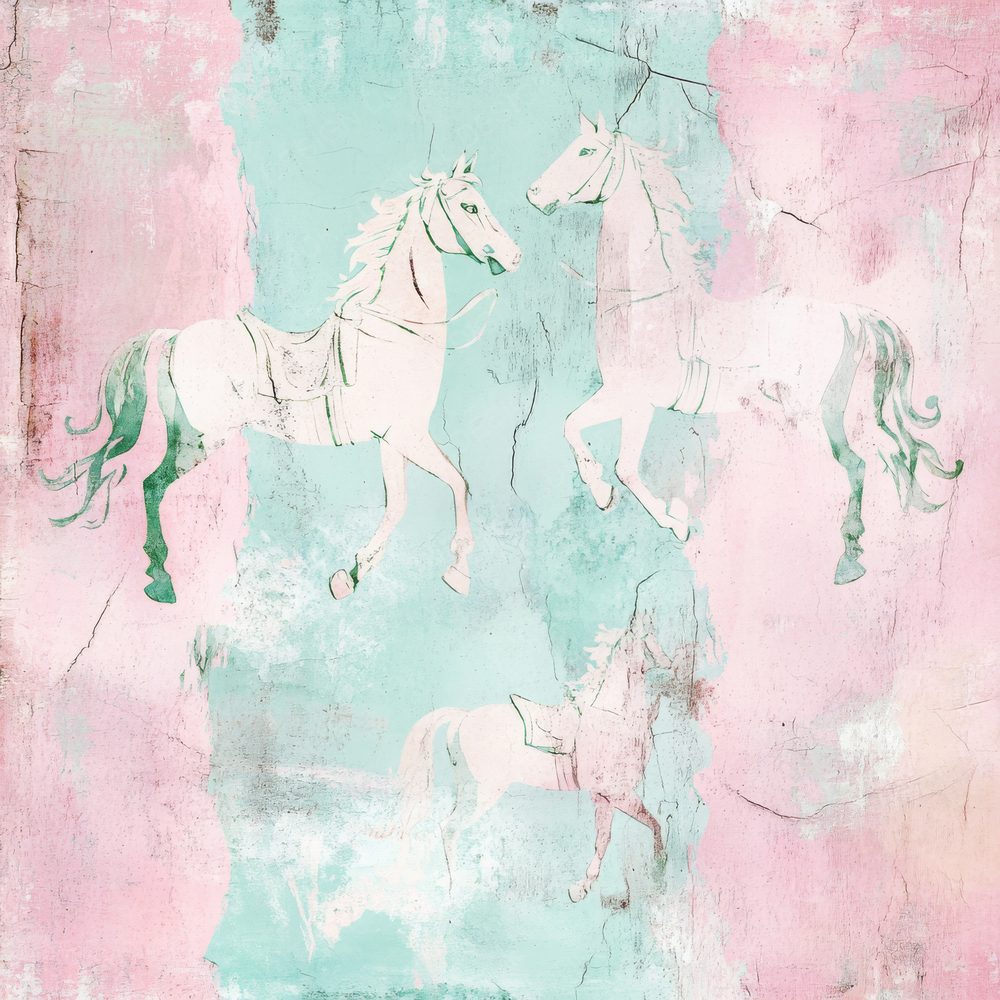 Pink and Mint Carousel Horses Digital Paper Pack (DDD003001)