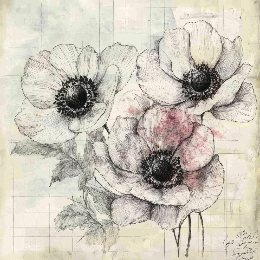 Sketch Anemone Notepad Digital Paper Pack (DDD003503)
