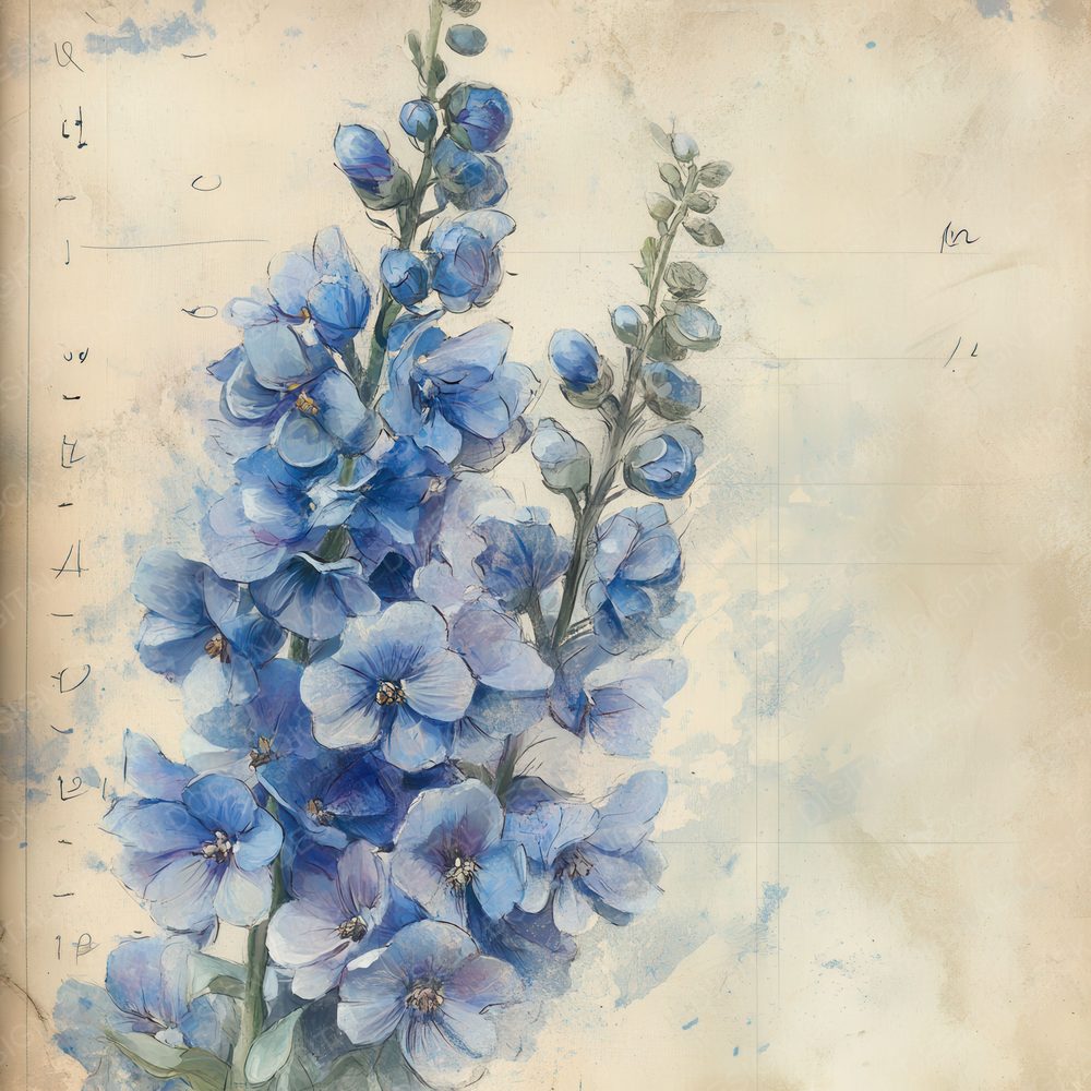 Sketch Delphinium Notepad Digital Paper Pack (DDD003544)