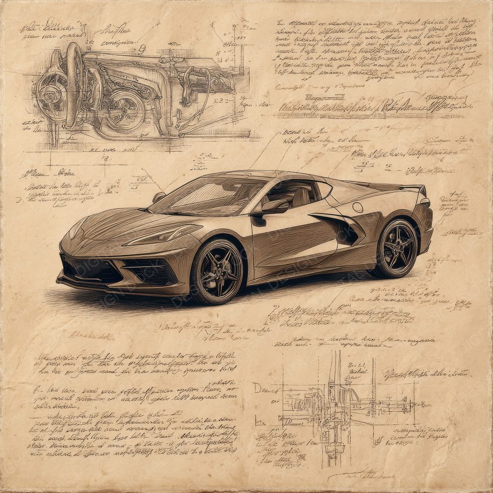 Sports Car Sketch Sleek Body Draft Digital Paper Pack (DDD003823)