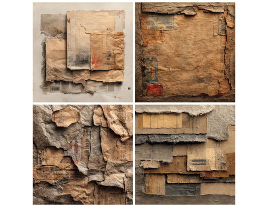 Preview layout showing Torn Box Texture papers arranged as background pages for junk journals and mixed media crafts