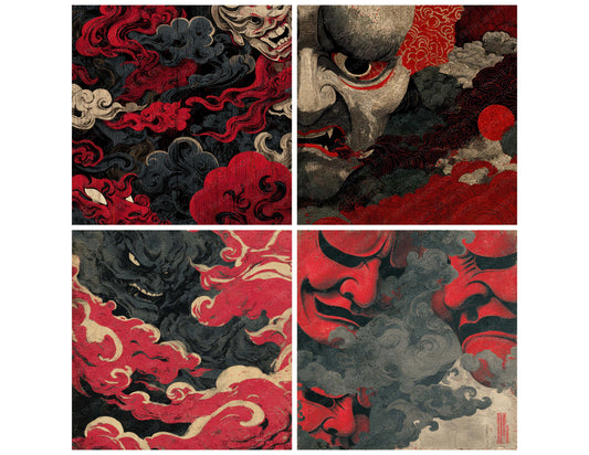 Preview layout showing Ukiyoe Kabuki Cloud Block Grain papers arranged as background pages for junk journals and mixed media crafts