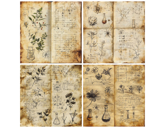 Preview layout showing Worn Lab Notes papers arranged as background pages for junk journals and mixed media crafts