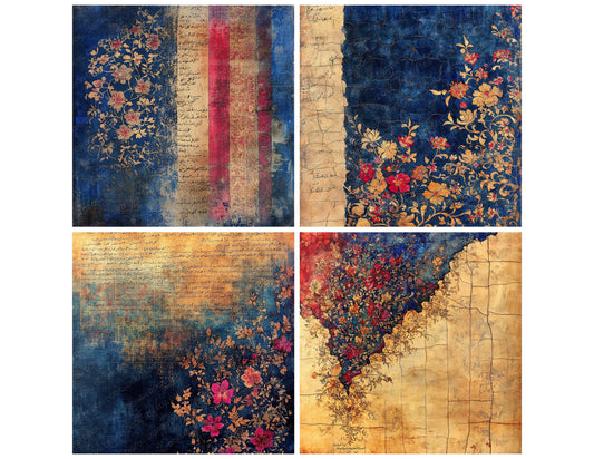 Preview layout showing Worn Persian Miniature papers arranged as background pages for junk journals and mixed media crafts