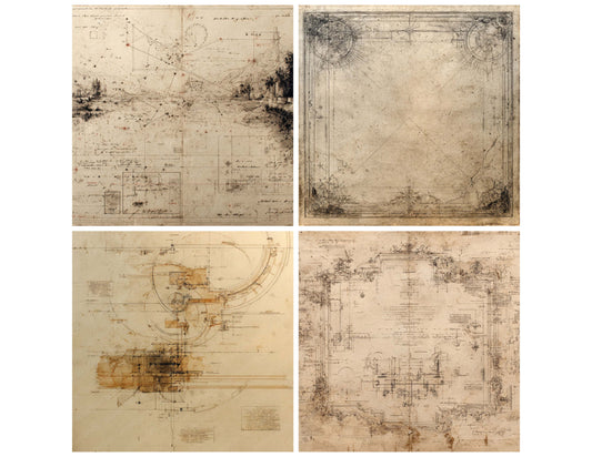 Preview layout showing Worn Science Diagrams papers arranged as background pages for junk journals and mixed media crafts