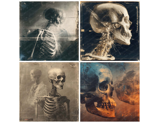 Preview layout showing XRay Overlay Glow Grain Crossline papers arranged as background pages for junk journals and mixed media crafts