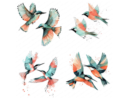 Preview layout showing Abstract Birds in Flight clipart elements for scrapbooking, junk journals, and card making