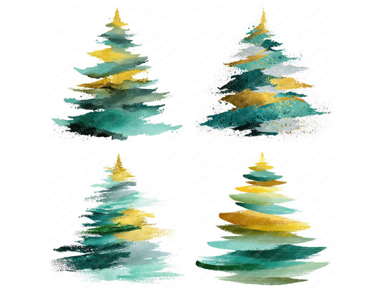 Preview layout showing Abstract Brushstroke Christmas Tree clipart elements for scrapbooking, junk journals, and card making