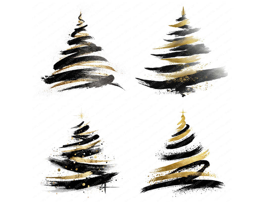 Preview layout showing Abstract Calligraphy Christmas Tree clipart elements for scrapbooking, junk journals, and card making
