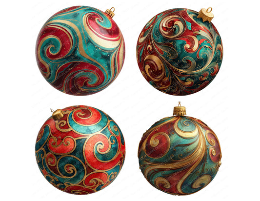Preview layout showing Abstract Christmas Bauble clipart elements for scrapbooking, junk journals, and card making