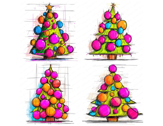 Preview layout showing Abstract Christmas Tree clipart elements for scrapbooking, junk journals, and card making